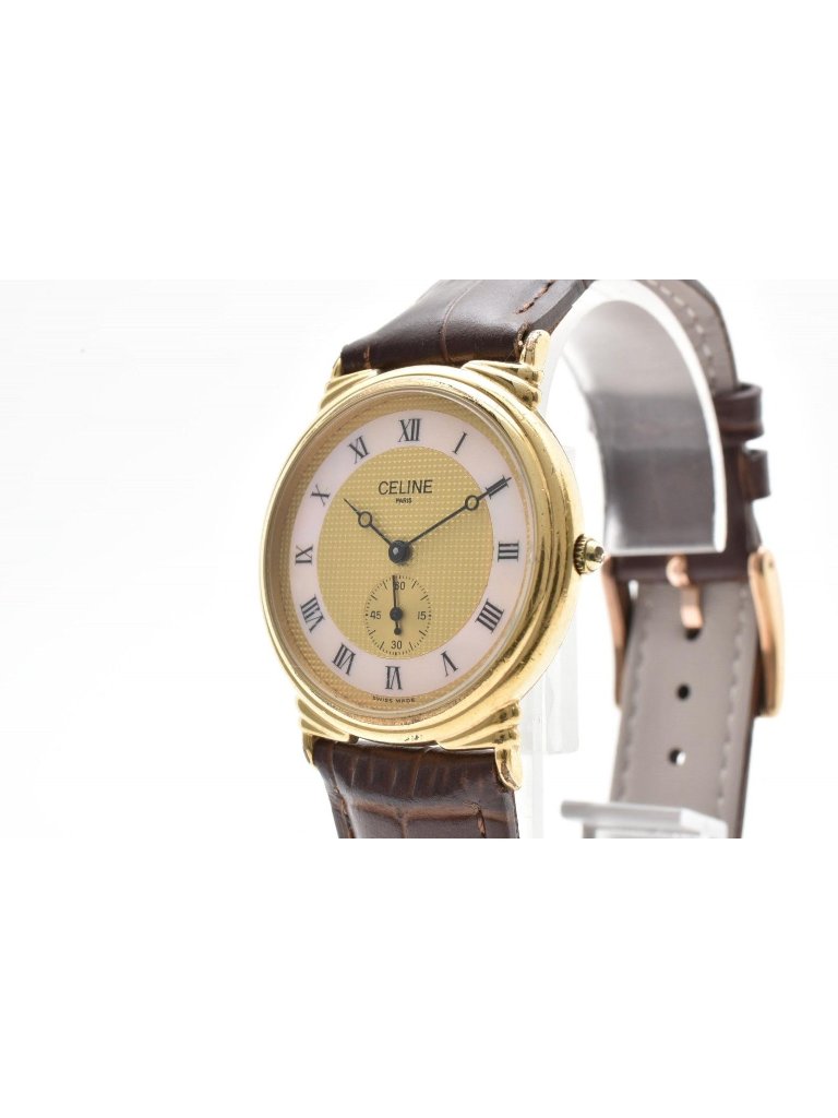 Celine Roman Index Gold Dial Leather Watch Quartz
